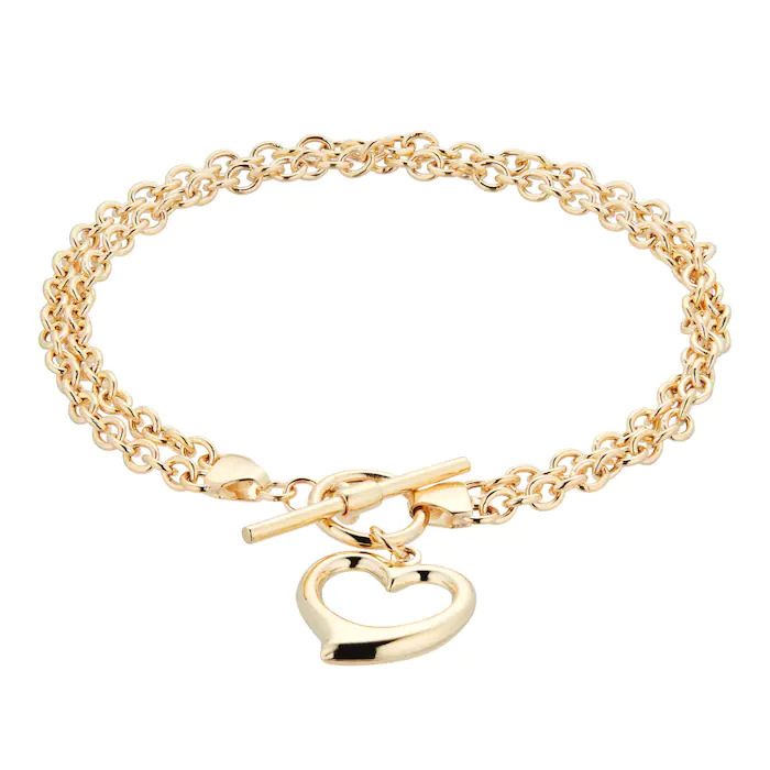 Goldsmiths 9-carat Yellow Gold Heart T-bar Bracelet