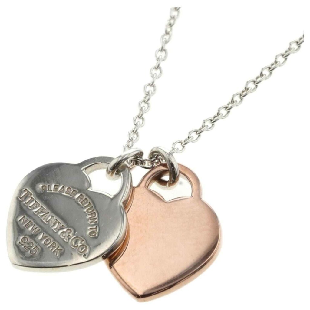 Tiffany Double Heart Tag Pendant in Silver and Rose Gold